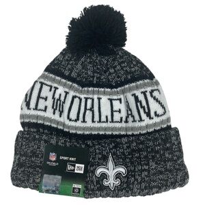 NWT New Orleans Saints NFL Football Knit Beanie Stocking Hat Pompom Black White